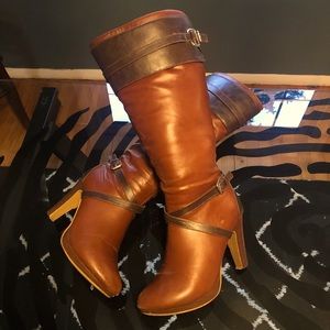 Cognac Two—Toned Brown Boots Wide Lane Bryant 9W